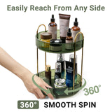 Asayuee 360 Rotating Makeup Organizer for Vanity,2 Tier Large Capacity Cosmetics Skincare Organizers,Bathroom Countertop Organizer Spinning Perfume Organizer,Dresser Vanity Organizer (Green-2 Tier) Asayuee
