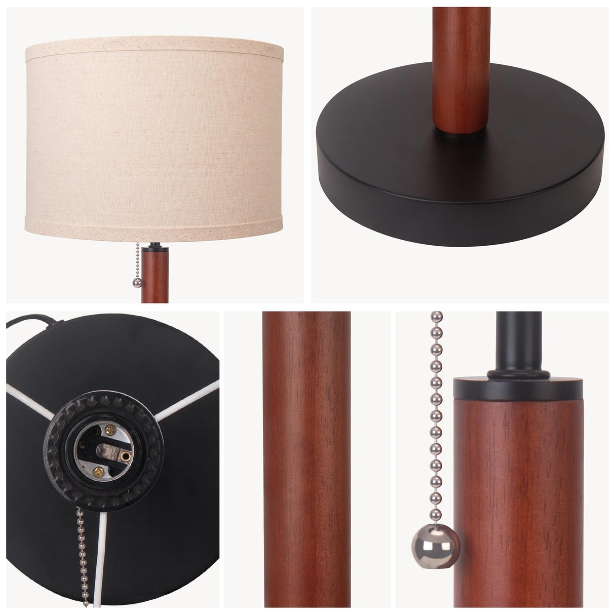 Mid Century Table Lamp,Walnut Wood Finish Table Lamps, Modern Mid Pull Chain Switch Bedside Lamps for Night Stands, Desk Lamp for Beding Room,Living Room,Reading Lamp with E26 Base,Linen LampShade HonoDing