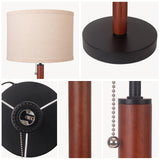 Mid Century Table Lamp,Walnut Wood Finish Table Lamps, Modern Mid Pull Chain Switch Bedside Lamps for Night Stands, Desk Lamp for Beding Room,Living Room,Reading Lamp with E26 Base,Linen LampShade HonoDing