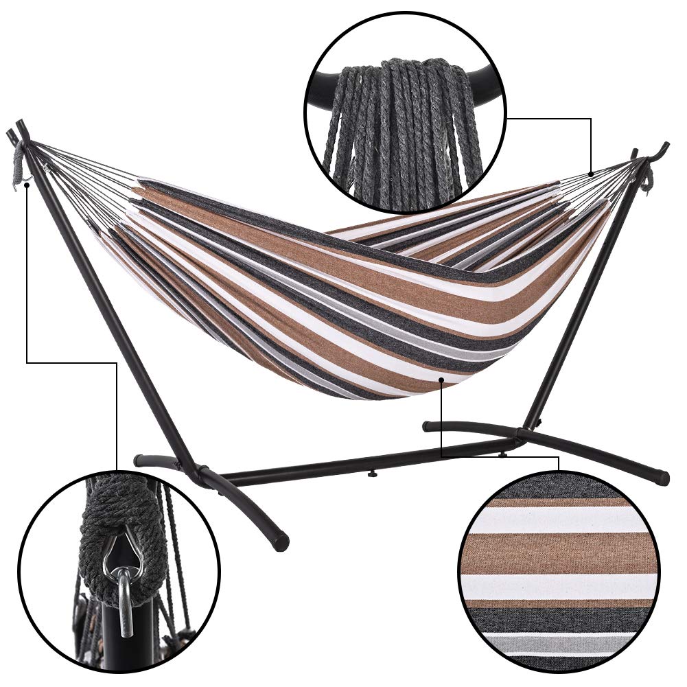 Prime Garden Hammock with Stand for Outside, Heavy Duty Space Saving Steel Stand with 450 lb Capacity, Double Hammock with Portable Carrying Bag, Hamacas Para Adultos for Outdoors, Patio, Garden, Yard Prime Garden