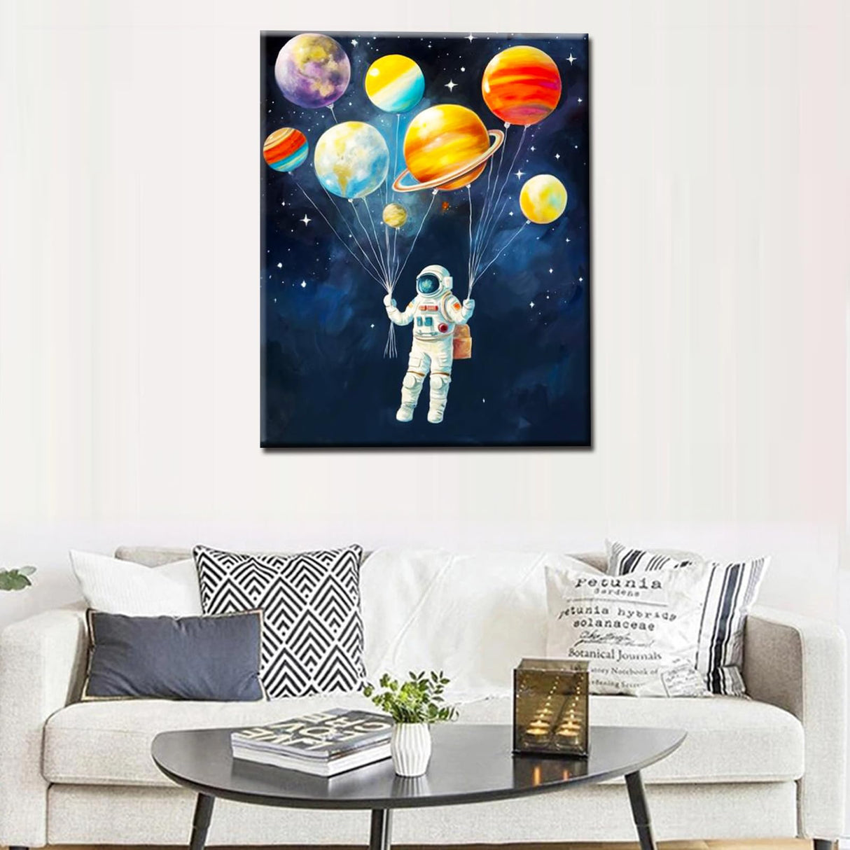 Astronaut Holding Planets Balloons DIY Paint by Numbers for Adults Outer Space Astronaut DIY Digital Oil Painting Acrylic Paint Graffiti Painting Kits Canvas Pop Art Decor 16x20 Inch （without Frame ） Tucocoo