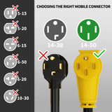 POWGRN 50 Amp RV/EV Extension Cord 30 FT Outdoor with Grip Handle, Flexible Heavy Duty 6/3+8/1 Gauge STW 4 Prong RV Power Cord Waterproof with Cord Organizer, NEMA 14-50P to 14-50R, Black-Yellow, ETL POWGRN
