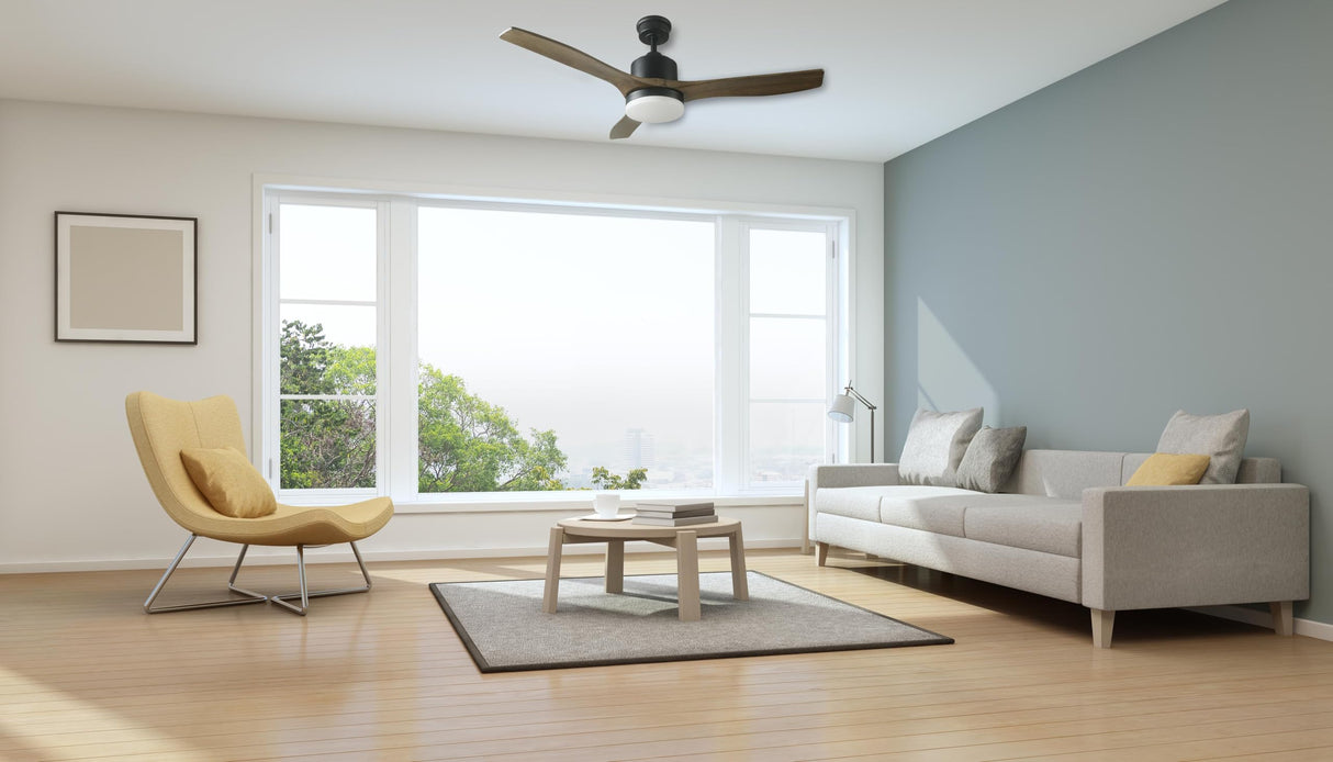 Good Housekeeping Canton (63010-MB) 52" Indoor Ceiling Fan with Carved Wood Blades, Integrated LED, and Remote Control (Matte Black) Good Housekeeping