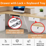 L-Shaped Reception Desk,Modern Reception Counter Retail Checkout Counter with LED Lighting & Lockable Drawers Door Cabinet for Lobby Salon Shop(White+Wood-Left, 63inch/160cm) Generic