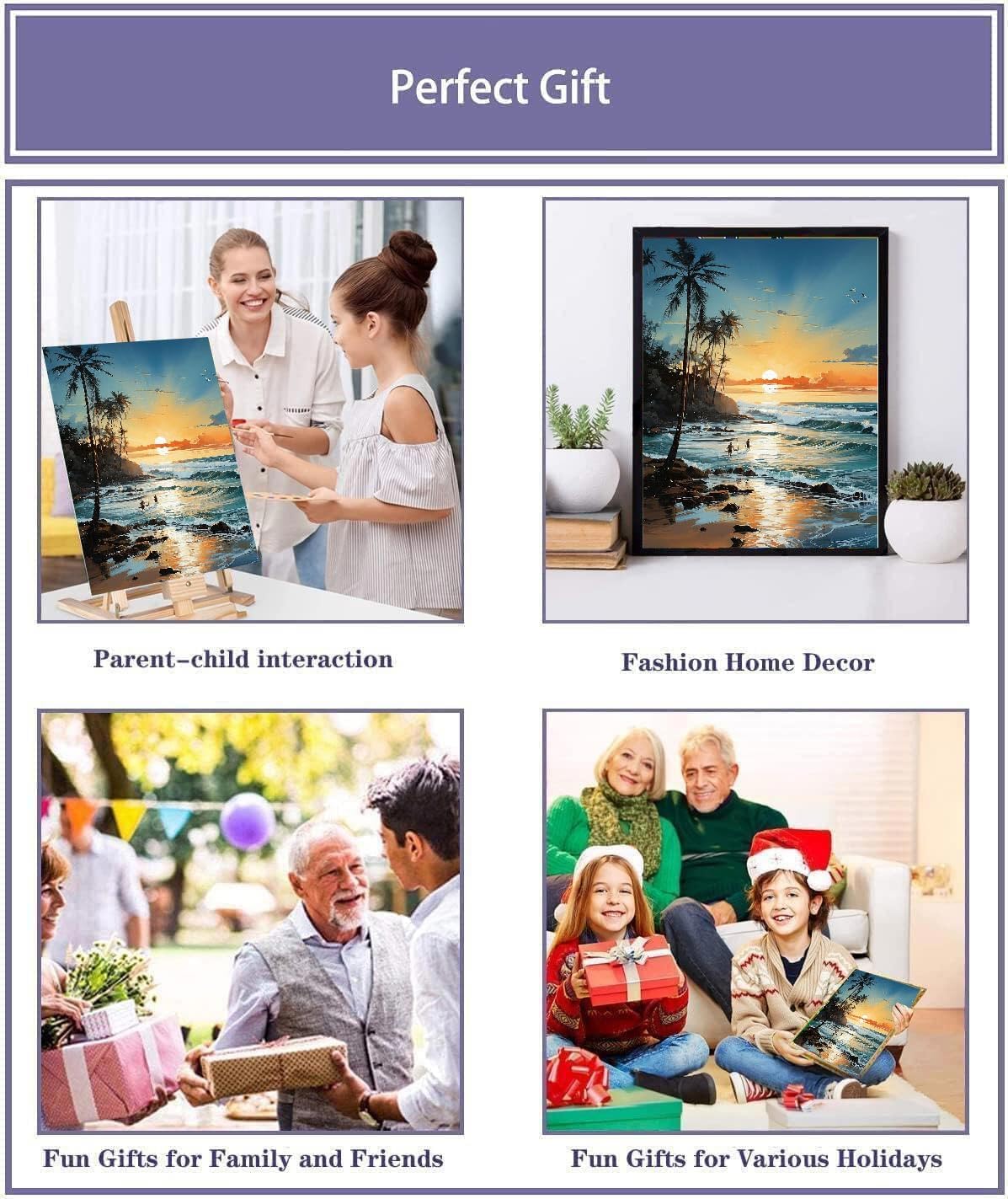 MIRCVSH Beach Paint by Number Kit, Framed Landscape for Adults, 12x16 Inch on Canvas with Wooden Easel MIRCVSH