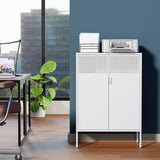 Ustamio White Metal Storage Cabinet with Doors and Shelves, 3 Tier Metal Office Storage Cabinet, Metal Locker Storage Cabinet for Home, Office, Living Room and Entryway Ustamio