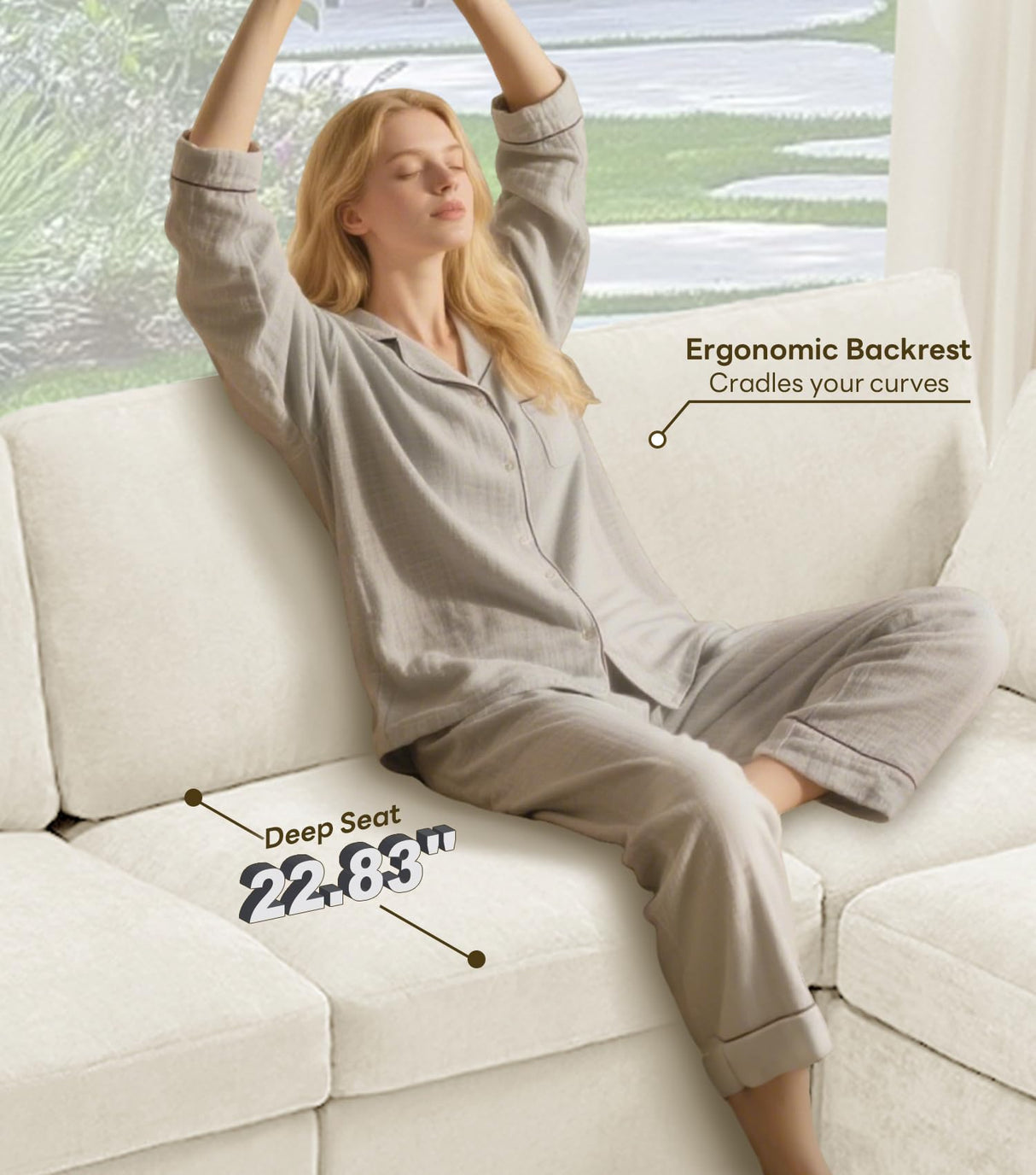 Tbfit 85" Convertible L Shaped Couch, Sectional Sofa for Living Room,Chenille Cloud Couch with Ottoman 4 Seat (Beige) Tbfit