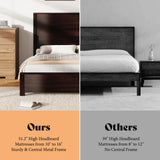 amerlife King Size 51.2" Wood Bed Frame, Rustic Platform Bed with Spliced Headboard, Wood Slats Support/Noiseless/Dark Brown/No Box Spring Needed amerlife