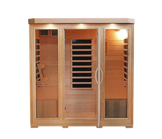 Heat Wave 4 Person Sauna Hemlock Wood Sonoma 9 Carbon Infrared Heaters MP3 Player Chromo Therapy Lighting 120V 2100W