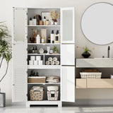 HOSTACK 67” Tall White Kitchen Pantry and Multi-Purpose Storage Cabinet with Glass Doors and Shelves HOSTACK