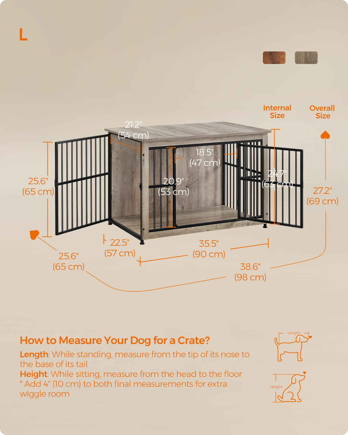 Feandrea Dog Crate Furniture, 38.6" Side End Table, Modern Kennel for Dogs Indoor up to 70 lb, Heavy-Duty Dog Cage with Enclosed Base, Double-Door Dog House, Heather Greige UPFC023G01 Feandrea