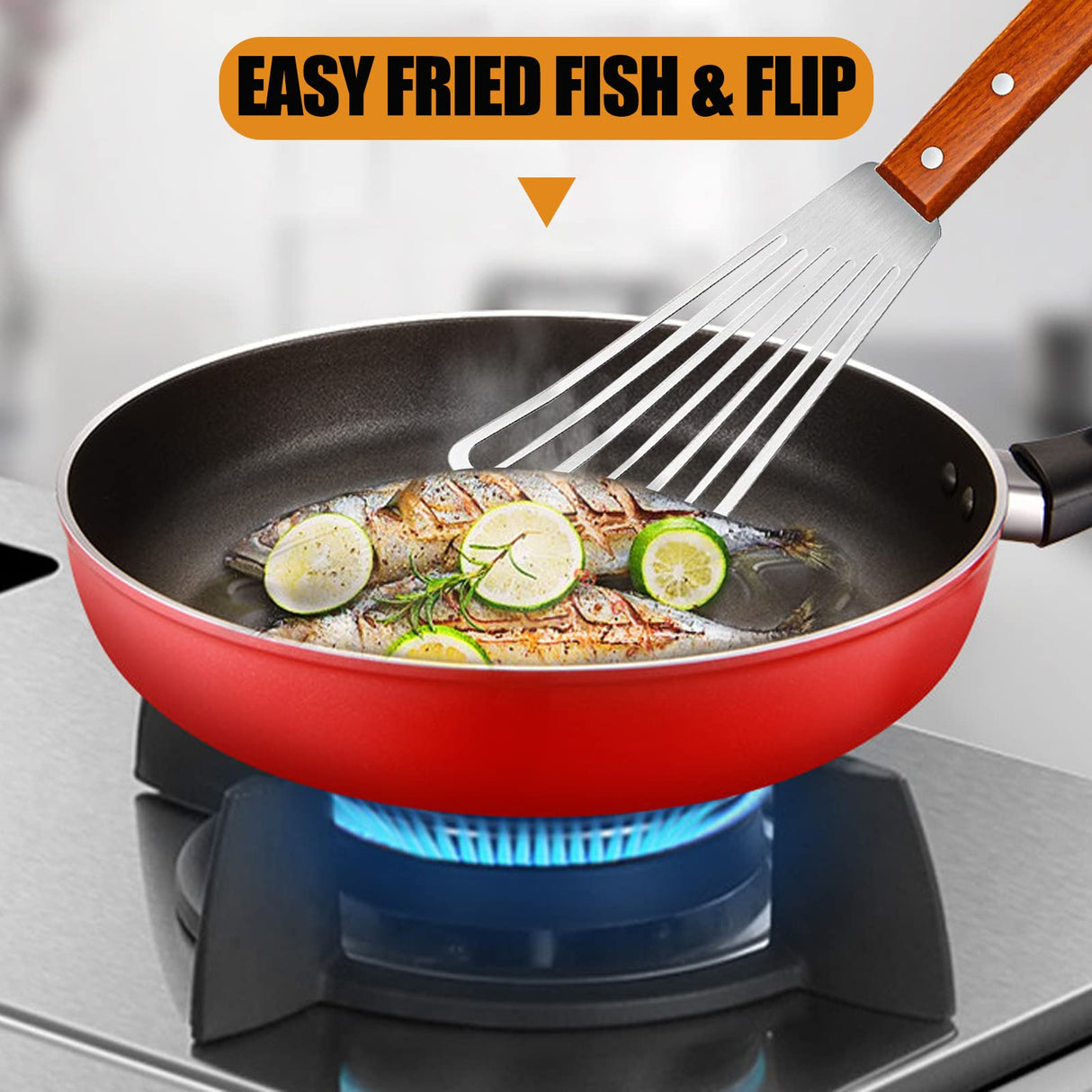 Beijiyi Metal Spatula for Cast Iron Skillet, Stainless Steel Fish Spatula Turner with Wooden Handle, Small Kitchen Spatula Flipper for Cooking Grill Griddle, 3 Pack Beijiyi