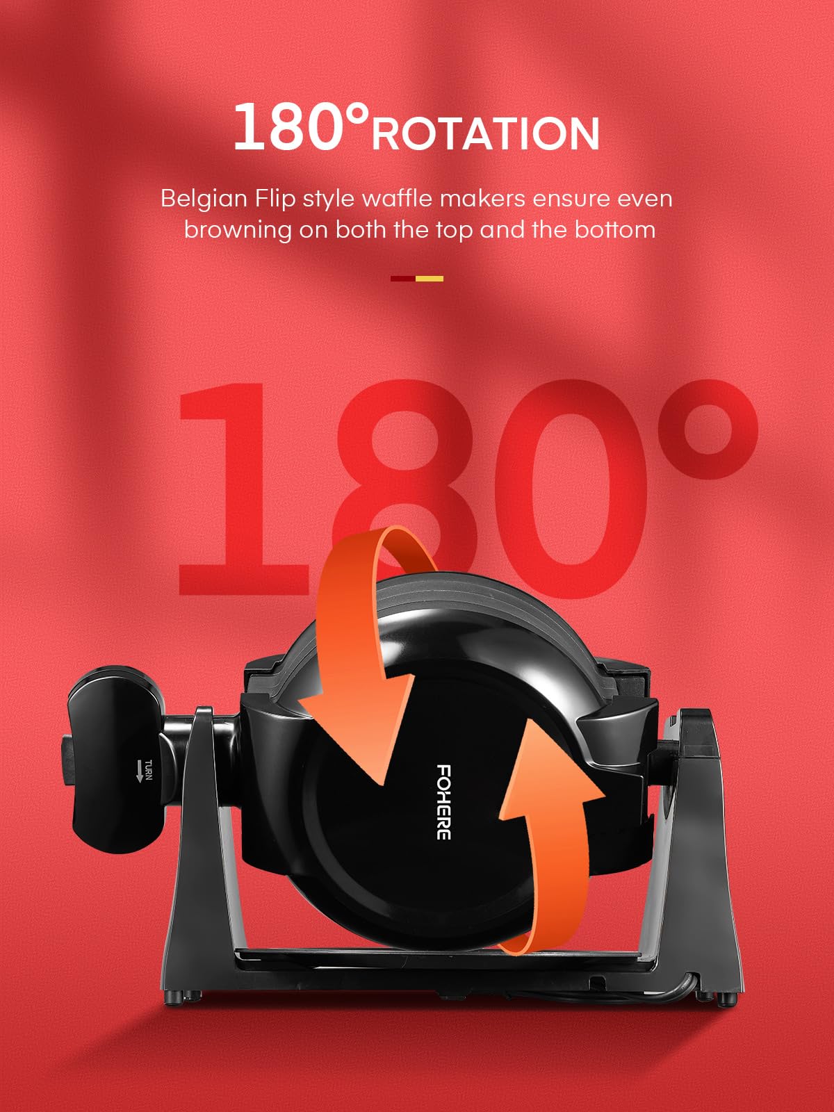 Waffle Maker, 1400W Double Belgian Waffle Iron 180° Flip, 8 Slices in 3 Mins, Rotating & Nonstick Plates, Anti-Scald, Removable Drip Tray Easy to Clean, Cool Touch Handle, Space-Saving Storage(Black) FOHERE