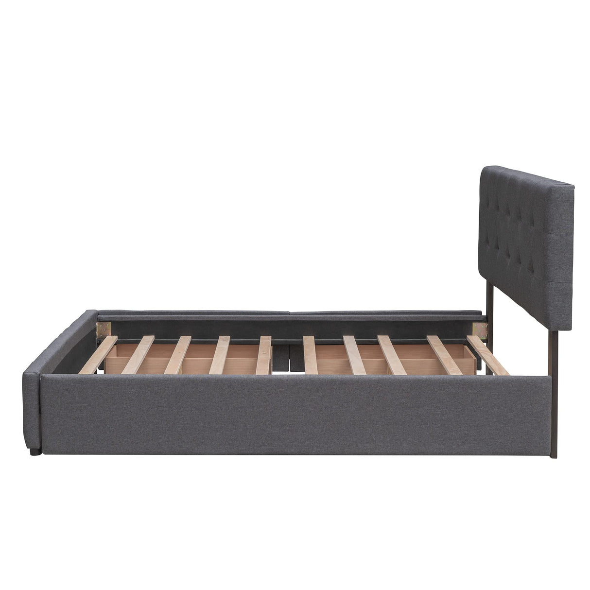 Ball & Cast Queen Size Bed Frame with 2 Drawers and 1 Twin XL Trundle, Linen Upholstered Platform Bed with Button Tufted Headboard and Wood Slats Support, No Box Spring Needed,Dark Gray Ball & Cast