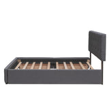 Ball & Cast Queen Size Bed Frame with 2 Drawers and 1 Twin XL Trundle, Linen Upholstered Platform Bed with Button Tufted Headboard and Wood Slats Support, No Box Spring Needed,Dark Gray Ball & Cast