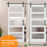 VINGLI 36in x 84in Glass Barn Door with 6.6ft Sliding Barn Door Hardware Kit &Handles, Pre-Drilled Holes Easy Assembly Solid Wood Slab White Sliding Door VINGLI