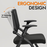 FYLICA Foldable Office Chair Set of 2 with PU Wheels Ergonomic Mesh Bouncing Back, Stackable Conference Room Chair, Office Guest & Reception & Meeting Chair (Black) FYLICA