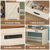 YOMILUVE Farmhouse Computer Desk with Drawers & Shelves, 60'' Home Office Desk with Bookshelf, Vanity Desk Writing Study Table with Storage, Antique White YOMILUVE