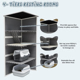 Catio Outdoor Cat Enclosure,4 Tiers Large Enclosures for Mulitiple Cats Walk in Cat Patio with Waterproof Roof, 74" Outdoor Catios with Hanging Hammock (Grey, 74”) QUYZE