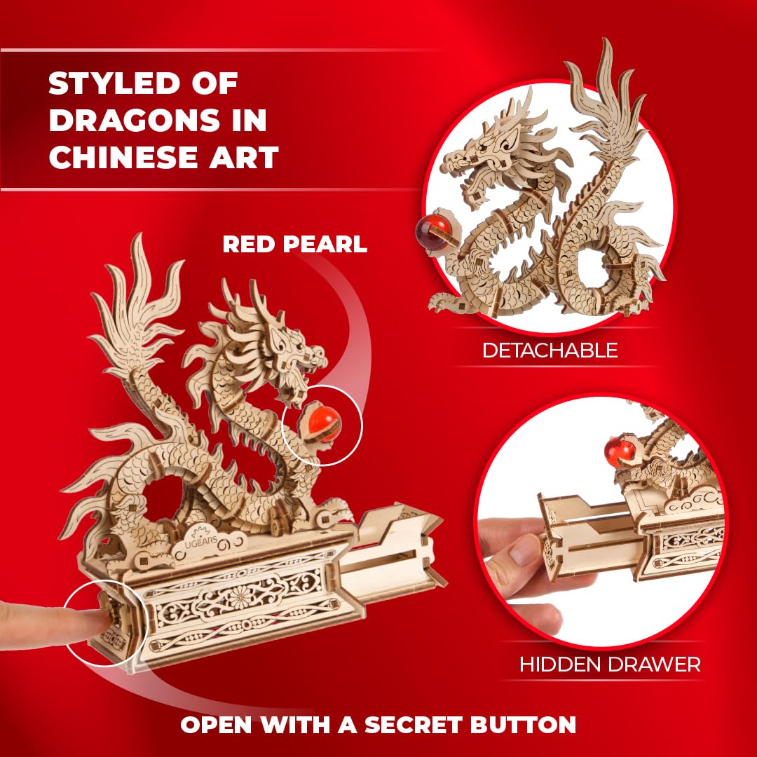 UGEARS Wood Dragon Puzzle 3D - Model Building Kits for Adults - Chinese 3D Dragon Wooden Puzzle Hobbies for Men - Wooden Models for Adults to Build