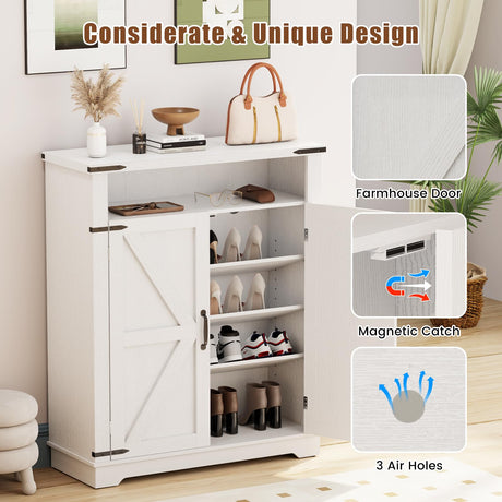 ALLSTAND 6-Tier Shoe Cabinet with Doors, Entryway Shoe Rack Shoe Storage Cabinet with Adjustable Shelves & Anti-tip Fitting, Farmhouse Shoe Cabinet Storage for Entryway, Living Room, Closet ALLSTAND