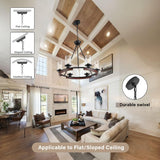 28 Inch Wagon Wheel Chandelier with Glass Shade, 6-Light Farmhouse Wood Large Round Chandeliers for Dining Room Pendant Light Fixture for Living Room Bedroom Kitchen Island Foyer Entryway GRUSTRUST