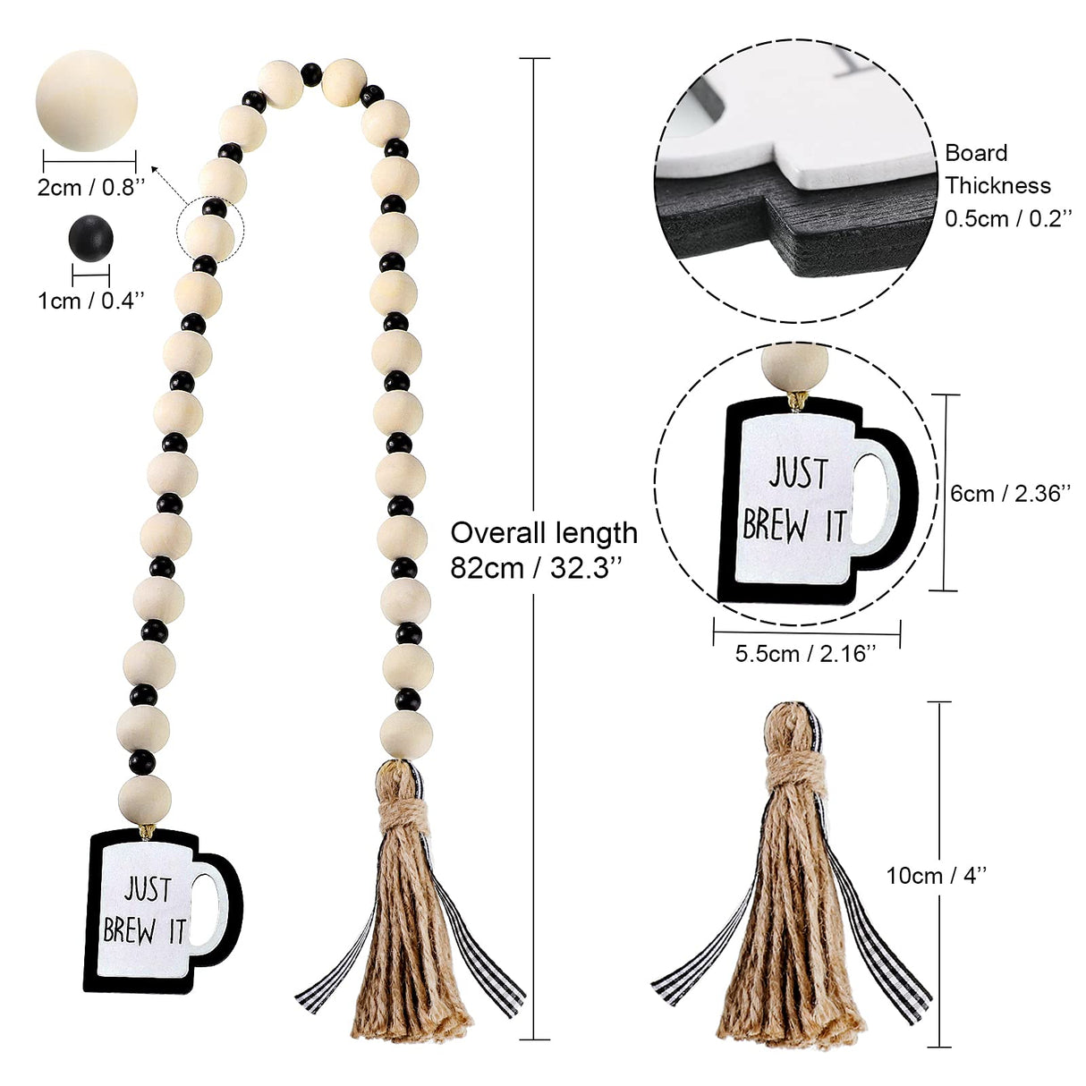 Jetec Coffee Wood Bead Garland with Tassel Coffee Bar Tiered Tray Decor Rustic Farmhouse Tiered Tray Home Decor Boho Beads Garland Kitchen Wall Rustic Coffee Bar Accessories(Simple Style) Jetec