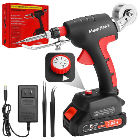 Cordless Soldering Iron Welding Kit - 60W 200-450℃ Adjustable Temperature One-handed Welding Iron With 20V Battery Automatic Soldering Gun Solder Tools for Electronic Repair Soldering Circuit Board MakerHawk