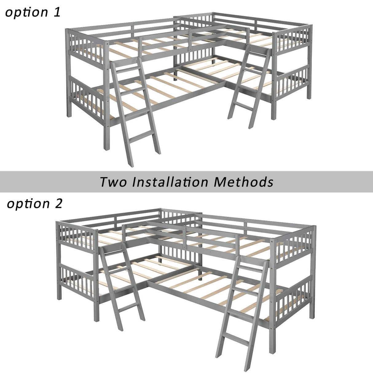 Harper & Bright Designs L Shaped Bunk Bed for 4, Quad Bunk Bed Twin Size, Wooden Bunk Bed Frame for Kids Teens Adults - Gray Harper & Bright Designs