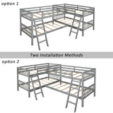Harper & Bright Designs L Shaped Bunk Bed for 4, Quad Bunk Bed Twin Size, Wooden Bunk Bed Frame for Kids Teens Adults - Gray Harper & Bright Designs