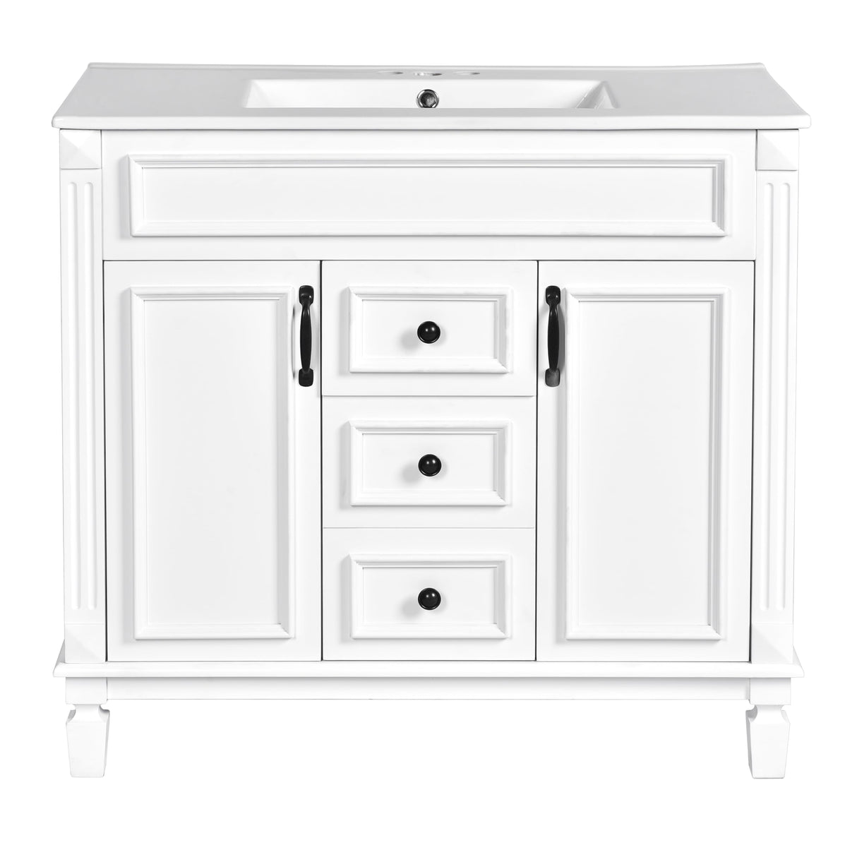 Merax 36" Bathroom Vanity with Sink Combo, Modern Painted Bathroom Cabinet Vanity with 2 Drawers and Storage, Vintage Metal Handle, Ceramic Sink Top, Solid Wood Frame Merax