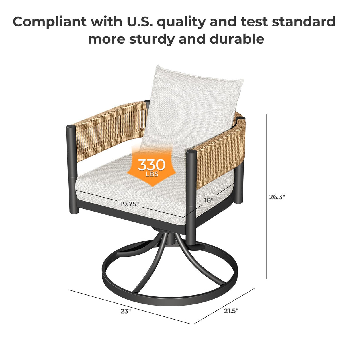 Grand patio 5-Piece Outdoor Dining Set for 4, Metal Woven Wicker Swivel Patio Chairs with Thickened Cushions & 1 Square Woodgrain Dining Table with Umbrella Hole for Backyard Deck (Natural) Grand patio