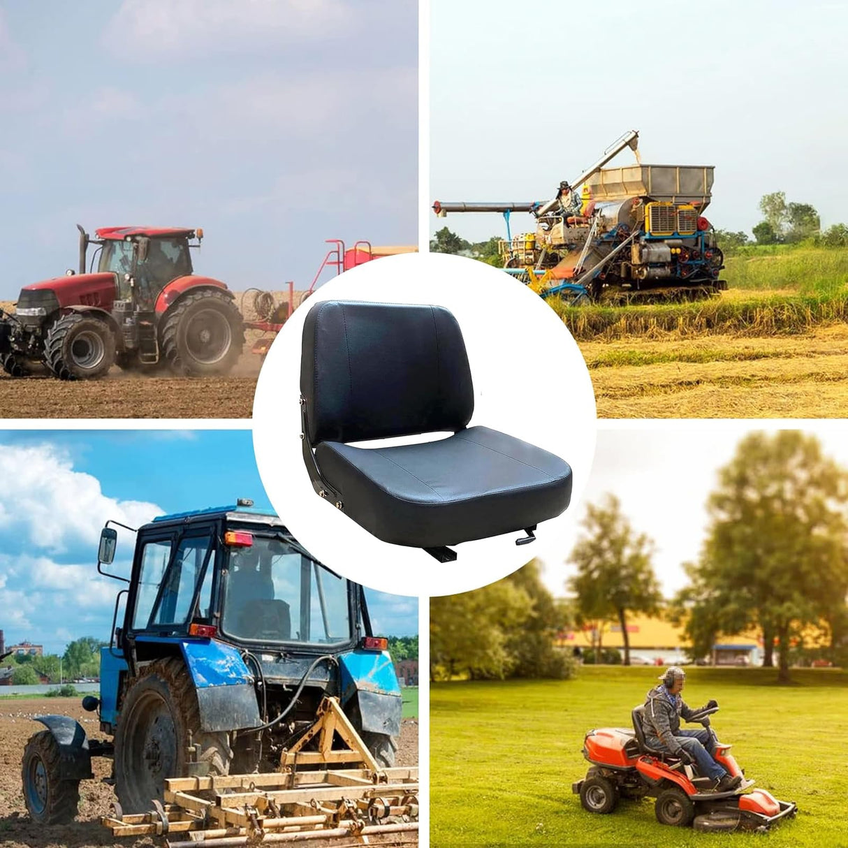 MECUTP Universal Forklift Seat with Adjustable Slide Track and Tool Bag, Tractor Seat Skid Loader Seat Suspension Seat for Excavator Skid Loader Backhoe Dozer Telehandler MECCTP