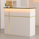 AHB Reception Desk with Counter, Modern Front Table Equipped Lockers & Storage Shelves, 50-inch Checkout Counter with LED Lights & DIY Stripe for Lobbies, Salons, Retail, Home Offices, Reception Room AHB