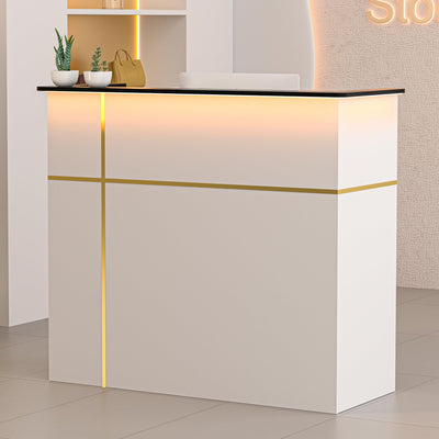 AHB Reception Desk with Counter, Modern Front Table Equipped Lockers & Storage Shelves, 50-inch Checkout Counter with LED Lights & DIY Stripe for Lobbies, Salons, Retail, Home Offices, Reception Room