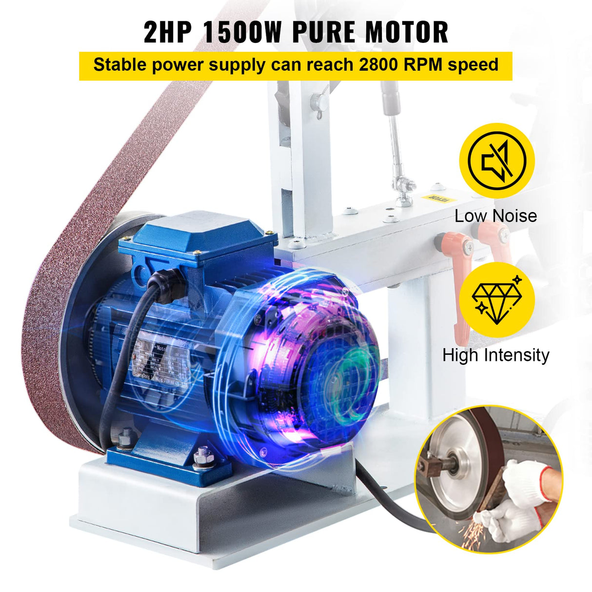 VEVOR 1500W 2HP Belt Sander Grinder, 2" x 82" Variable Speed Belt Grinder for Metalworking, 3-in-1 Belt Sander Polisher with 3 Grinding Moulds & Flat Platen Tool Rest for Knife Making VEVOR