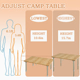 KingCamp Bamboo Folding Table Lightweight Camping Table with Adjustable Height Aluminum Legs 4-Fold Compact Small Portable Camp Tables for Travel RV Picnic Party Beach, 1-2 Person KingCamp