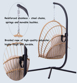 Topfuca Indoor/Outdoor Egg Hanging Chair with Stand - Patio Wicker Swing Hammock Chair. 350lbs Capacity, Cushioned. Ideal for Bedroom, Balcony, Porch, Garden. Versatile Swing Chair for All Spaces Topfuca