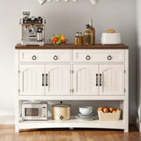 DWVO 47.2" Buffet Sideboard Cabinet with Storage, Farmhouse Coffee Bar Cabinet w/2 Drawers, Wood 4-Doors Console Table with Adjustable Shelves for Kitchen, Dining Room, Living Room, Entryway (White) DWVO