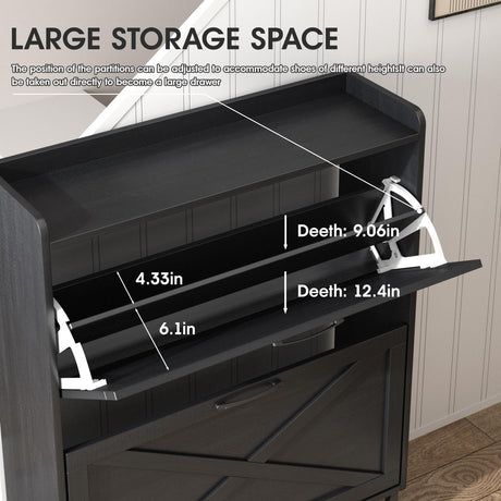 Maupvit Shoe Storage Cabinet with 2 Flip Drawers, Freestanding Organizer with Metal Legs for Entryway, Narrow Shoe Rack Cabinet, Black Maupvit