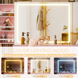 SDMY 46" Makeup Vanity with Large LED Mirror, Glass Tabletop Vanity Desk, 11 Storage Drawers, Hidden Storage Behind Mirror, Charging Station, Bedroom Vanity with Mirrored Cabinet (Pink) SDMY