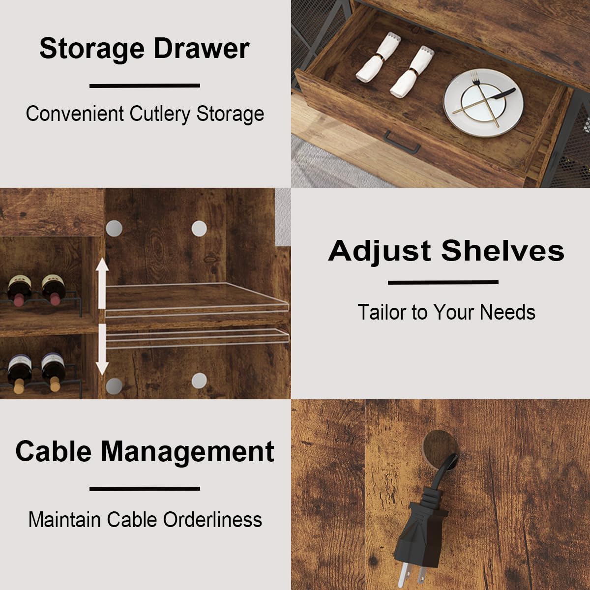 LVB Rustic Brown Large Bar Cabinet with Fridge Space and Storage Drawers LVB