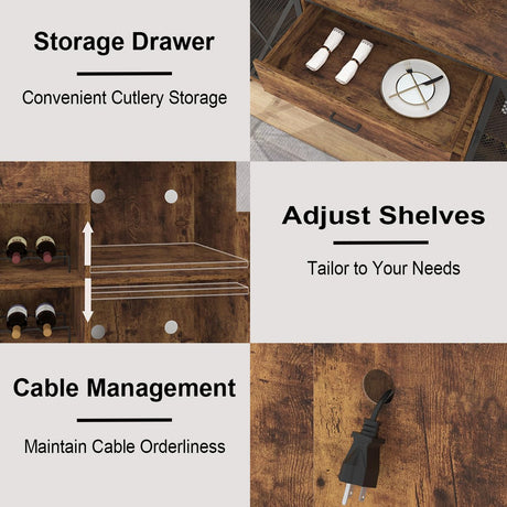 LVB Rustic Brown Large Bar Cabinet with Fridge Space and Storage Drawers LVB