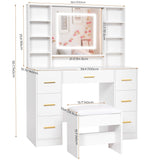 ANWBROAD Vanity Desk Table with Lighted Mirror and Lights Makeup Vanity Desk 39.4“ with Power Outlet 3 Colors Lighting Adjustable Brightness Vanity Table for Bedroom Dressing Room (White + 7 Drawers) ANWBROAD