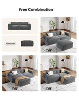 Amada 80" L Shaped Sofa Modular, Corduroy Clopud Couches with Deep Seats &High-Back, Upholstered Couches for Living Room Bedroom with Ottoman, No Assembly Required(2-Seater&1 Ottoman,Grey) AMADA HOMEFURNISHING