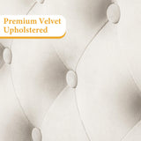 HISOFT Queen Bed Frame, Velvet Upholstered Queen Platform Bed with 48.8" Tall Wingback Headboard, Button Tufted, No Box Spring Needed, Noise-Free, Cream HISOFT