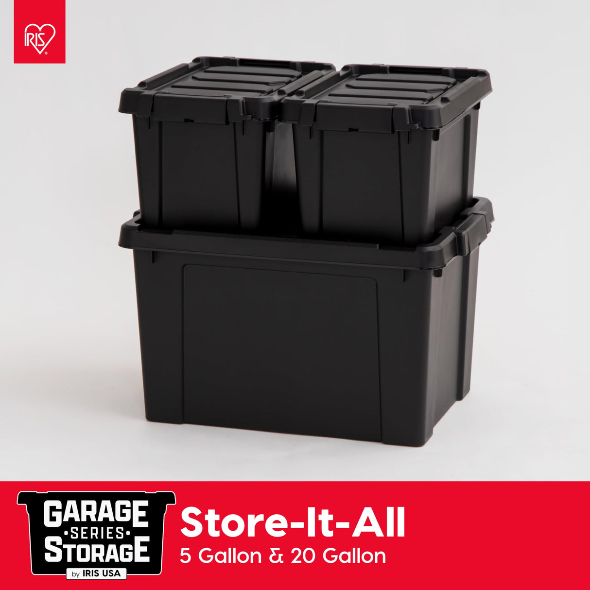 IRIS USA 20 Gallon Lockable Storage Bins with Lids, 6 Pack - Made in USA, Heavy Duty, Stackable Containers, Garage Organizing Bins Moving Tubs, Rugged Sturdy Equipment Utility Box - Black Iris Ohyama