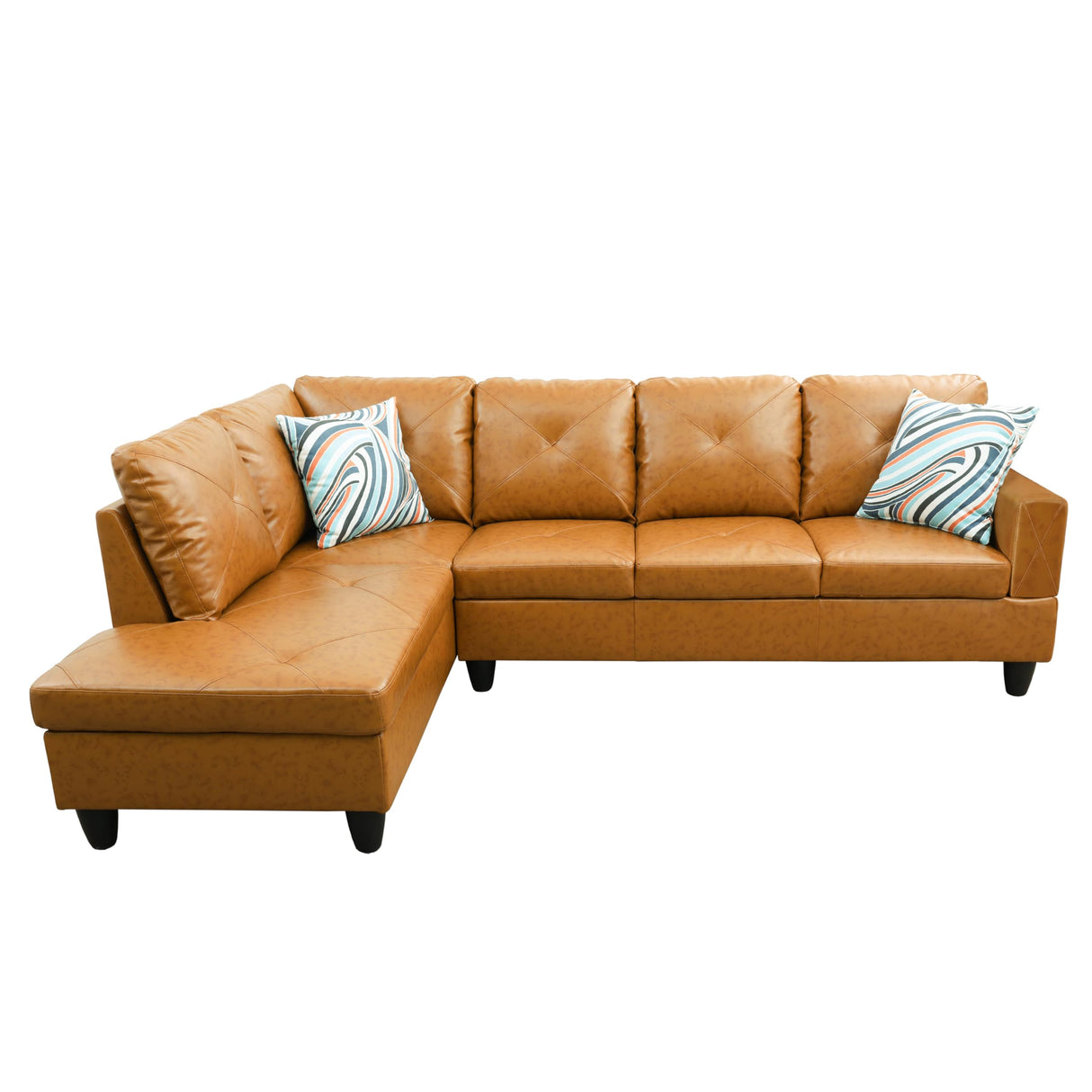 NicBex L Shaped Couch Sectional Couches for Living Room Morden Sofa Couch Faux Leather Futon Sofa Bed with Chaise and Back Cushions for Reception Room and Apartment, Ginger NicBex