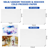 Sherr 300 Sheets 3 Sizes Painting Paper 90 lb/ 160 GSM White Artist Drawing Writing Paper for Kids Students Painting Beginners Artists Drawing Sketch, 5 x 7, 6 x 9, 9 x 12(Watercolor) Sherr