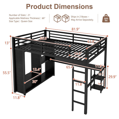 MAKIAAP Queen Heavy Duty Metal Loft Bed with L-Shaped Desk, Wardrobe & 5 Storage Shelves – Space-Saving Design for Kids, Teens, Adults – 500LBS Capacity, Easy Assembly (Queen) MAKIAAP